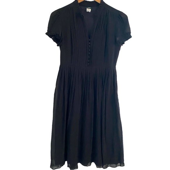 J. Crew Black Silk Pintuck Pleated Ruffle Dress Size 4 - Picture 1 of 10